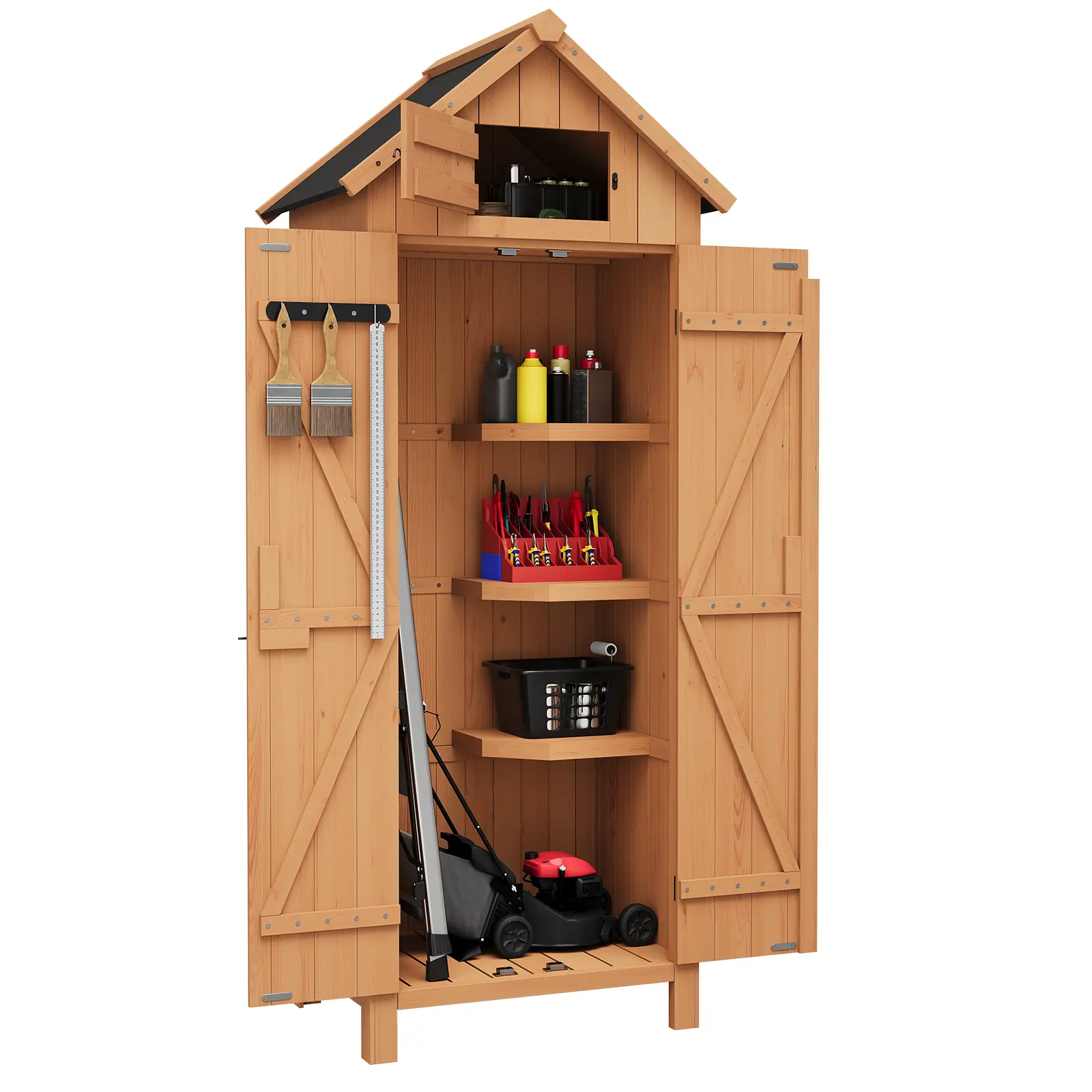Waterproof Wooden Storage Cabinet – Tall Lockable Wardrobe with Adjustable Shelves, Ideal for Indoor & Outdoor Tool Organization