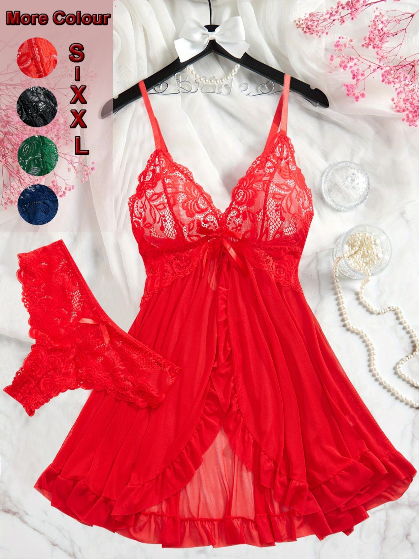 Romantic Valentine's Day Gift Women's Casual Elegant Sleepwear Set, 2 Piece Ruffled Hem, Lightweight Fabric, Loose Fit, Sleeveless, All Seasons