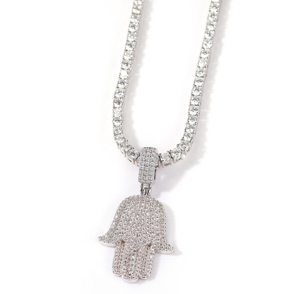 [ICE HUE]18K Gold Vacuum Plated Copper with 5A+ Sri Lanka Zircon Hamsa Hand Design Pendant With Necklace Miami Italy Mexico & Micro Inspired for Women & Men Luxury Jewelry,Daily Wear,Casual Fashion,Gift Idea,Chicano,Classic,Hip Hop,Simple,Sporty Style