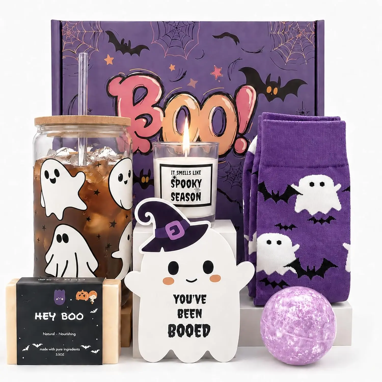 Boo Basket Stuffers  Women, Halloween Gifts  Women, Cute Halloween Boo Basket  Teens Girls Her Sister Friend Adults With Spooky Glass Cups
