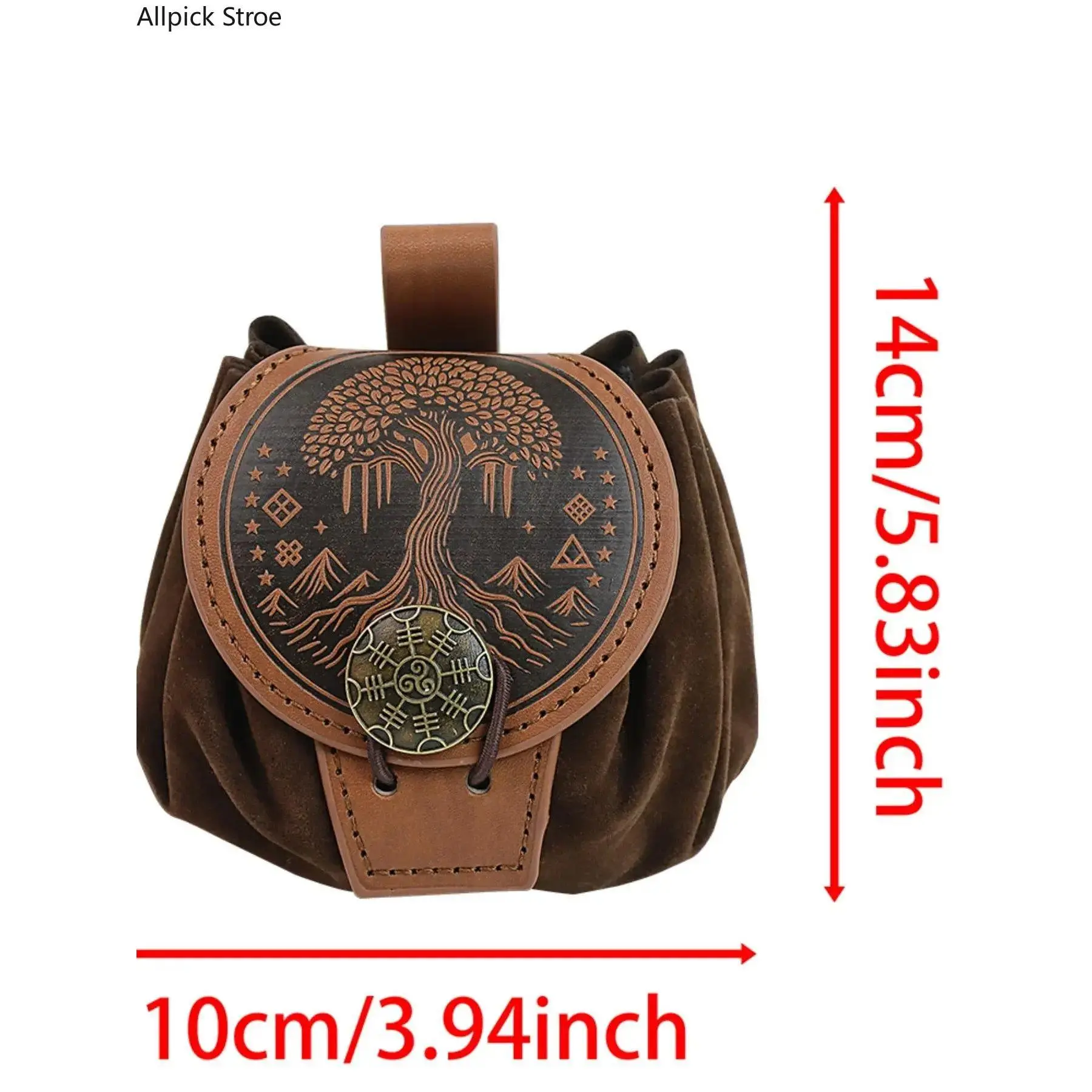 Chic Medieval PU Leather Fanny Pack - Waist Pouch with Embossed Vegvisir, Tree of Life, Drawstring Closure for LARP Cosplay Party, Athletic Use, Modest Storage, Leakproof, Holiday, Waterproof, Basic, Tree Motif, Embossed Symbol, Zipper, Built-In Organizer