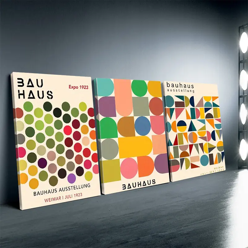 Framed, a set of 3 canvas prints, framed artwork designed to enhance your stylish home decor, featuring Bauhaus circles, abstract geometric designs, and mid-century art, perfect for decorating the walls of cafes, living rooms, bars, and homes and dormitor