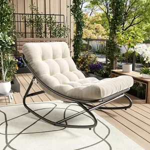Summervibes Flash Sale Home Items Oversized Papasan Rocking Chair, Powder-Coated Steel Frame, 400 LBS Capacity, 30° Gentle Rocking, Anti-Tip Stops, Removable Washable Fade Resistant Oxford Cushion, All Weather Indoor Outdoor Lounge Chair