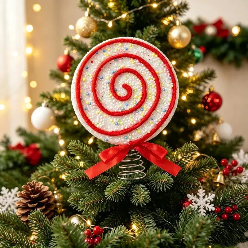1pcsMacaron-Themed Lollipop Star Christmas Tree Topper, Dopamine Sweetheart Style, Lightweight, Easy to Store, Decorative for Home, Weddings, Stores