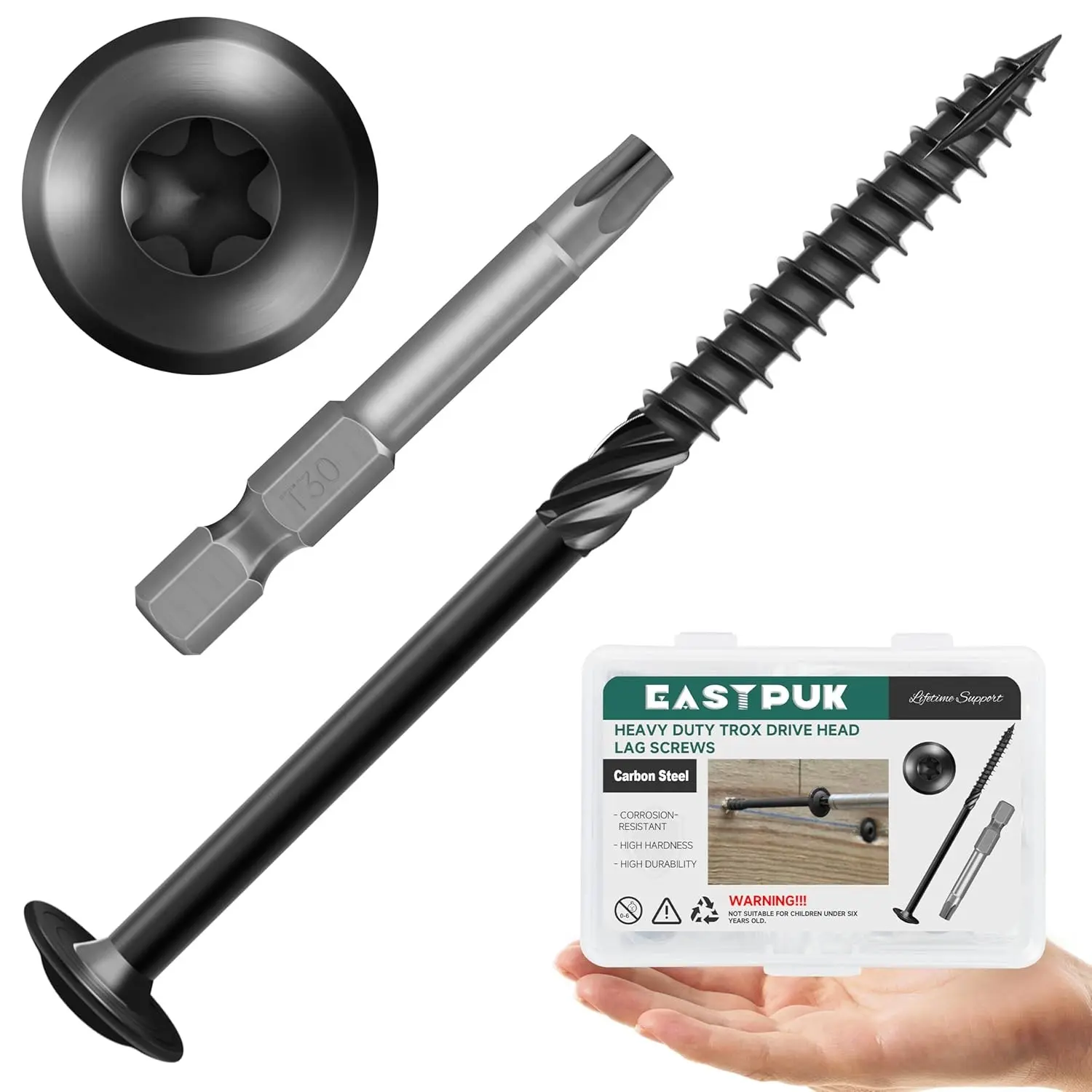 Lag Screws 5 Inch, #14 x 5 Wood Screws, 25-Pack Heavy Duty Self Drilling Structural Screw, Washer Head, Black Coated, T30 Star Drive (with Bit), for Exterior Wood and Timber Fastening