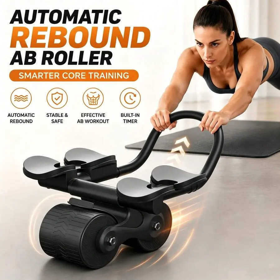 Automatic Rebound Ab Roller With 4 Elbow Supports Heavy Duty Core Workout Equipment For Home Gym Fitness Exercise Adjustable Knee Pad Training Wheel