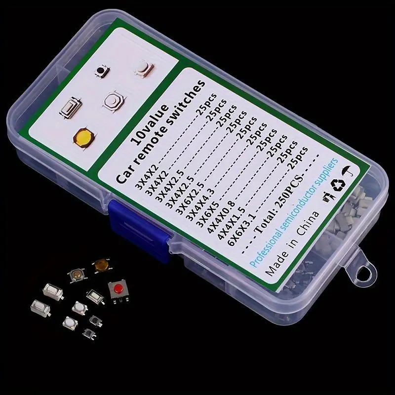 250pcs 10 Types Tactile Push Button Switch Car Keys Button Touch Microswitch