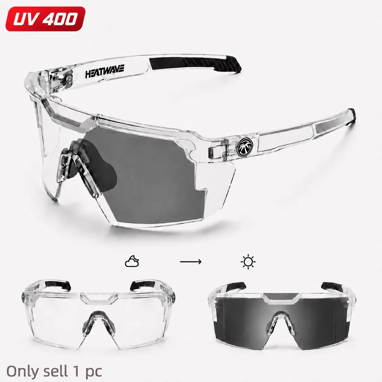 UV400 Photochromic Tactical Sports Glasses - Lightweight Cycling Sunglasses with Anti-Slip Nose Pads for Hiking, Running & Outdoor Adventure