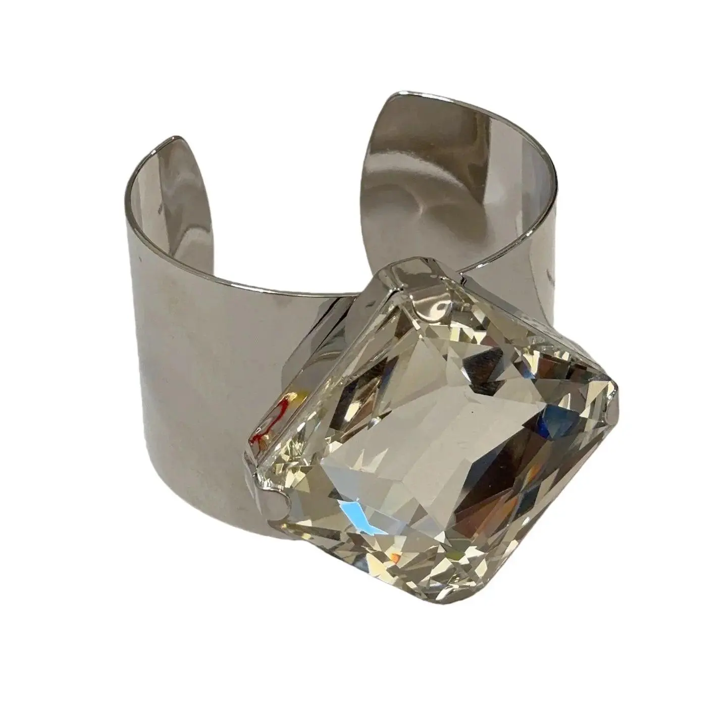 Large Square Gemstone Open Bracelet Bangle for Women Personality Wide Fashion Shiny Cuff Wristband Jewelry Gifts