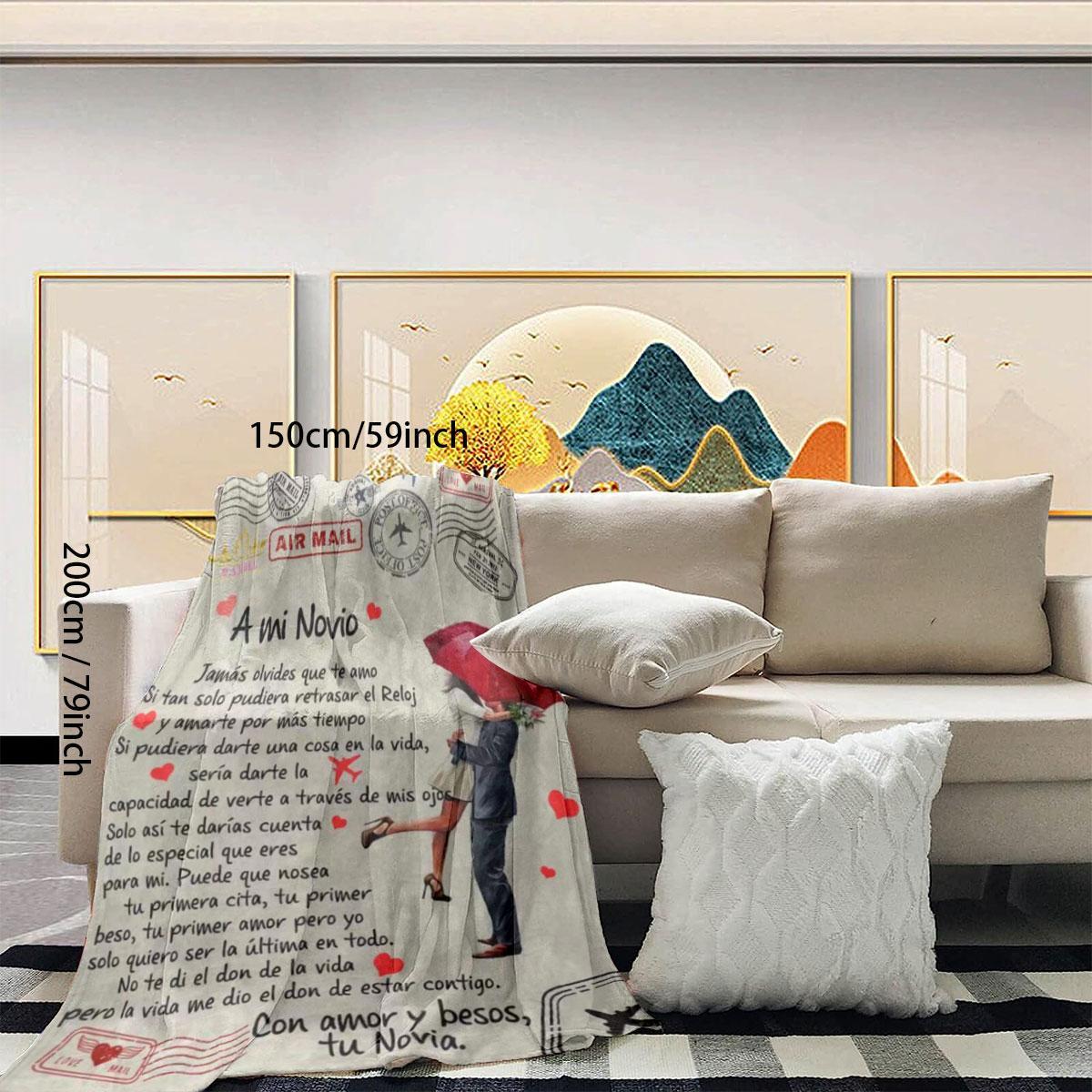 Letter & Couple Pattern Flannel Blanket, Slogan Print Blanket, Soft Warm Throw Blanket, Air-conditioned Room Blanket, Warm Nap Blanket for Home Office Travel