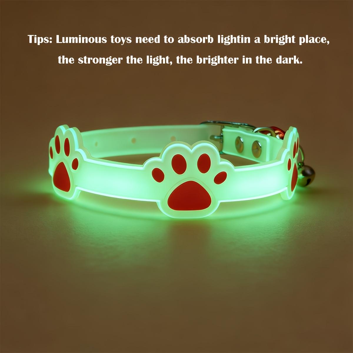 1pc Glowing Collar for Dogs & Cats with Bell - Luminous Night Safety Collar, Adjustable Anti-Loss Safety Device, Paw Print Suitable for Small Pets, Bell Alert System for Nighttime Walks, Random Color Collar for Dog and Cat Leash Gear