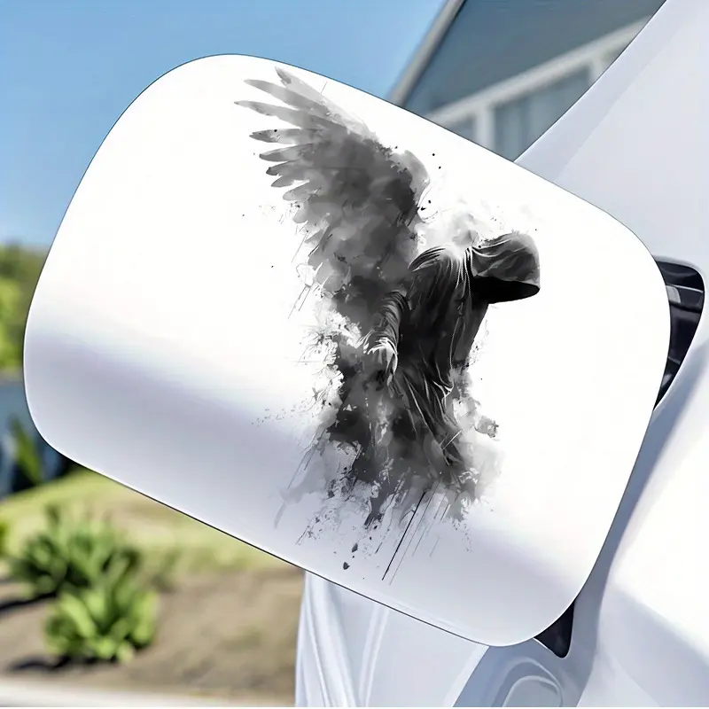 Black Angel with Wings Car Decal – Dark Gothic Sticker for Car Rear, Motorcycle, Truck, Laptop, Window, Cup, Wall, Glass, Metal & Ceramic Surfaces, Waterproof, One-Time Application, Durable Vinyl, Great for Home, Party