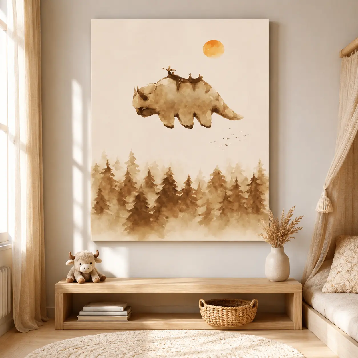 Appa Flying Bison Watercolor Print - Avatar: The Last Airbender Inspired Lightweight Artistic Artwork, Home Decor Poster, Ideal Gift for Anime Fans poker wall photography michael hypebeast large canvas wall art manga modern bar luxury perfect