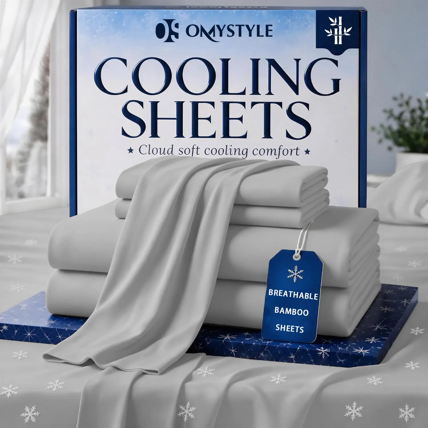 OS OMYSTYLE 4-Piece Bamboo Cooling Bed Sheet Set - Bamboo Set with Smooth Texture for Cooling Sleep