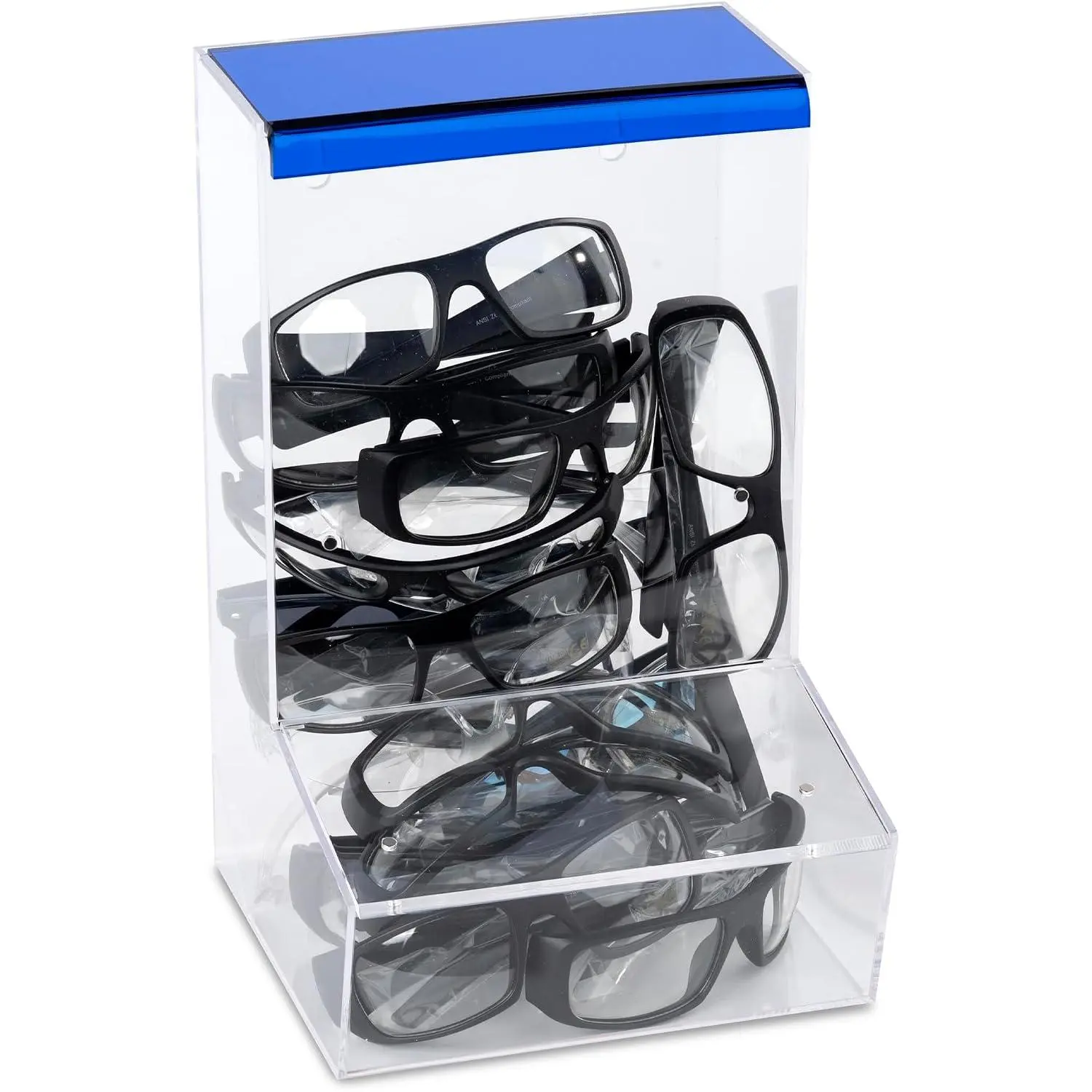 Safety Glasses Dispenser for Protective Eyewear Goggles, Two  |   Bin Holder Organizer  in Industrial, Factory and Lab Settings, Wall Mount or Countertop