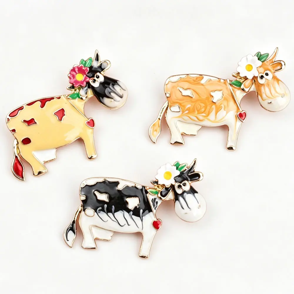 Dopamine Darlings Cow Pin Brooch Holstein Blossom Crowns Fibonacci Clusters for Kawaii Accessories