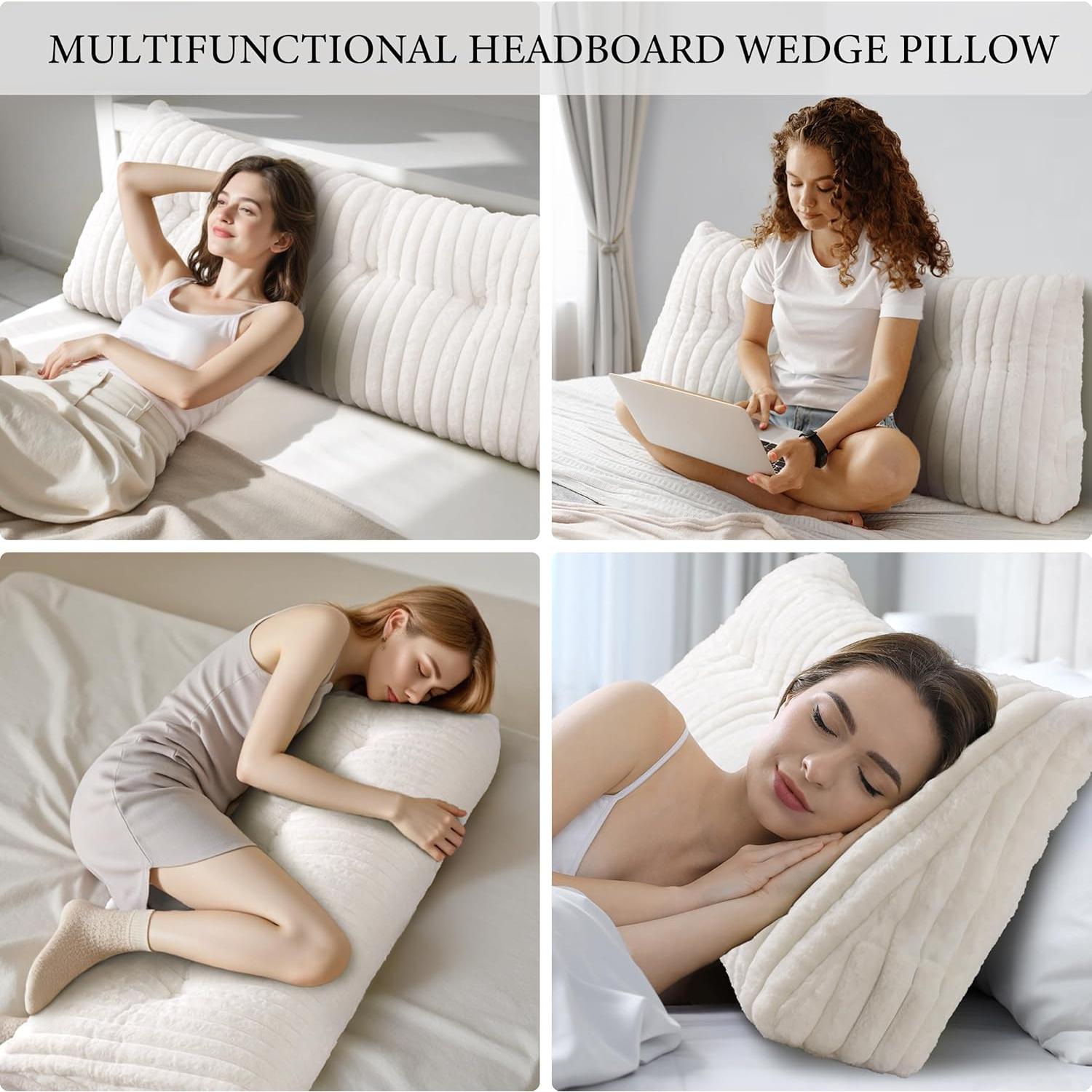 Headboard Pillow , Triangular Wedge Pillow Headboard , Cushion Headboards Reading Pillows, Backrest Pillows for Sitting in Bed or Working with Removable Cover, Beige