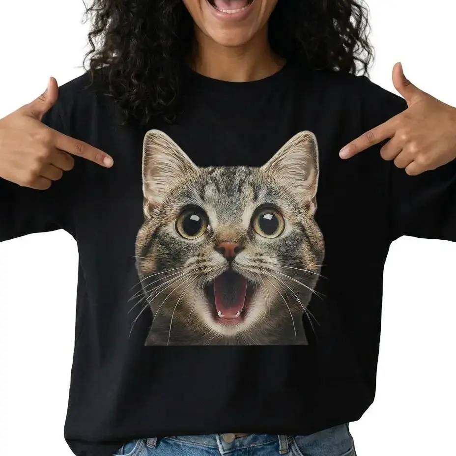 Funny Cat Face Graphic Tee Women Cute Tabby Pet Lover Shirt Plus Size