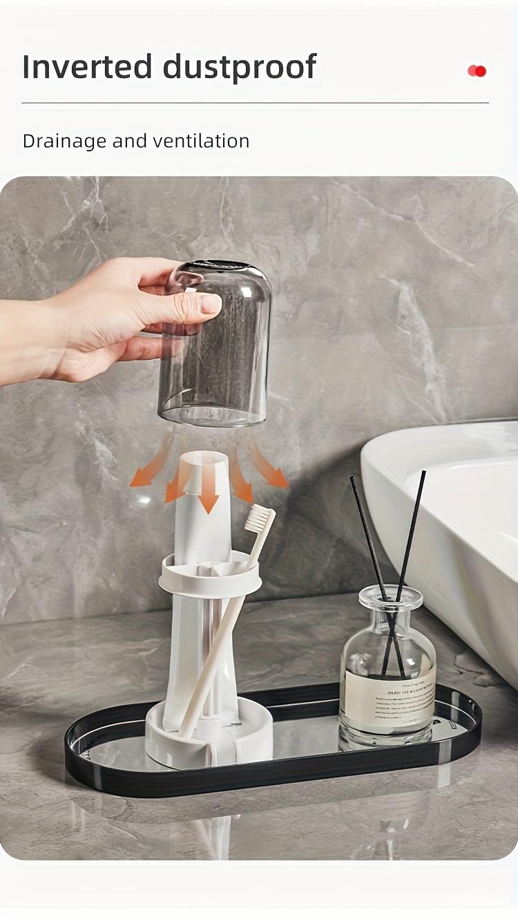 1PC Bathroom Toothbrush Cup Holder, Waterproof Toothbrush Holder, Cosmetic Organizer, Space-Saving Wall Shelf, Suitable for Sinks, Washrooms, Counters, Bathroom Organization and Storage