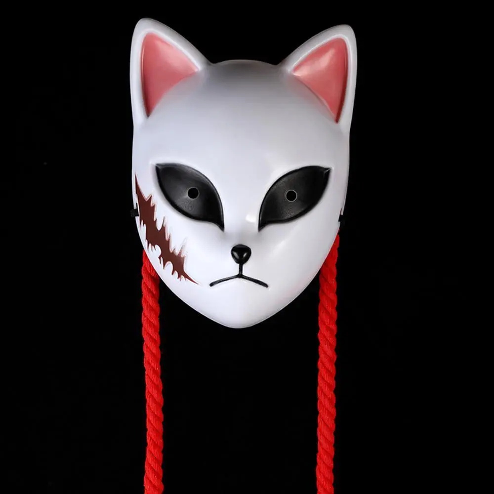 Japanese Anime Demon Fox Mask Cosplay Sabito Makomo Tanjiro Thicken Plastic Animal Masks Halloween Party Costume Props Deluxe