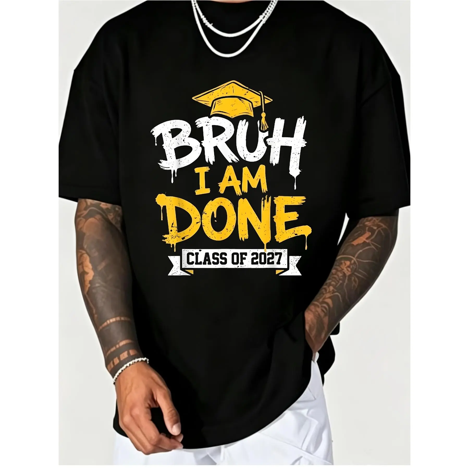 Bruh I'M Done 27 Class of 2027 Funny 206661nRetro Casual Crew Neck Printed T-Shirt