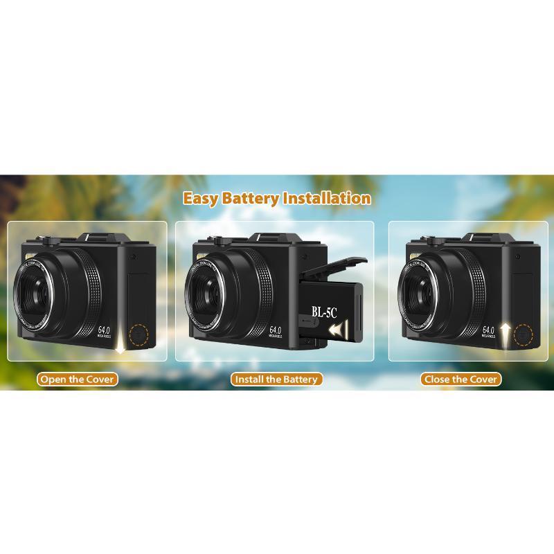 Cameras for Photography, 4K 64MP Digital Vlogging Camera YouTube with 3" 180° Flip Screen, Compact WiFi 18X Zoom, 32GB Micro SD Card & 2 Batteries Cameras for Photography, 4K 64MP Digital Vlogging Camera YouTube with 3" 180° Flip Screen, Compact WiFi 18X Zoom, 32GB Micro SD Card & 2 Batteries