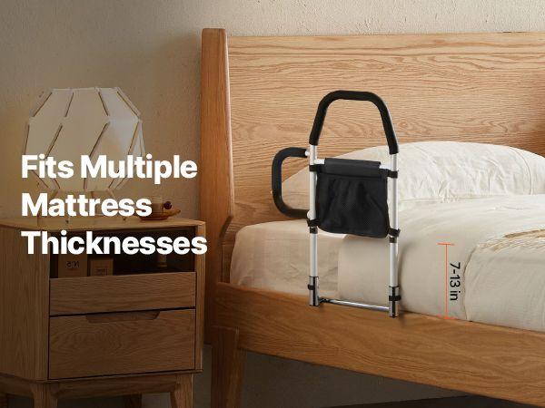 Bed Rail for Elderly, Bedside Assist Rails with Side Handle and PU Handrail, Adjustable Height Carbon Steel Pipe Bedside Cane, Bed Bars for Seniors & Patients, Fits King, Queen, Full, Twin