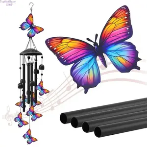 Black Metal Butterfly Wind Chime Smooth Melodic Sound Garden Yard Patio Memorial Birthday Gift For Mom Grandma