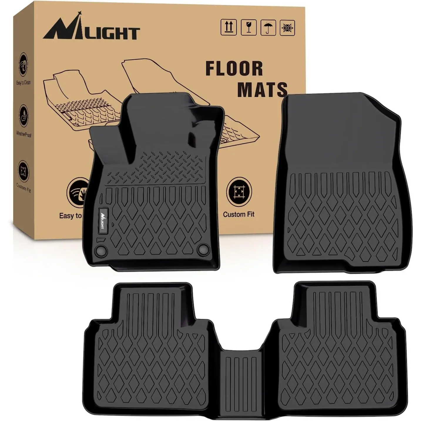 Nilight Recyclable TPE Solid Car Floor Mats - CNC Cut Seamless Custom Fit for Mitsubishi Outlander PHEV 2023-2024, All-Weather Waterproof Liners, Durable Harmless Heavy-Duty, High-Edge Rims, Easy-to-Clean, Clip-In Automotive Interior Accessories