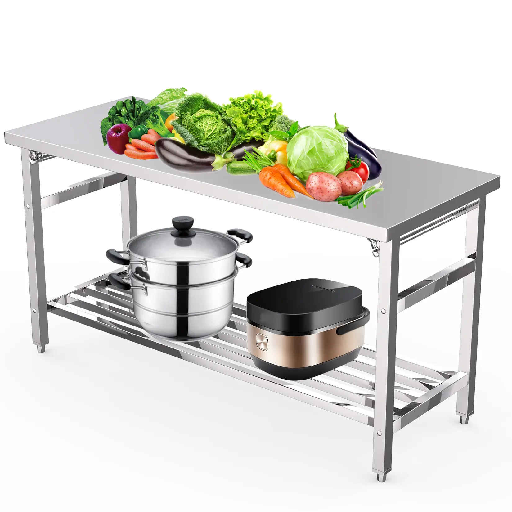 Garvee Heavy Duty Stainless Steel Folding Work Table - 60 x 24 Inch Commercial Prep Station - Adjustable Undershelf - Ergonomic, Easy Assembly - NSF Certified for Kitchen, Restaurant, Laundry, Office - Primary Color