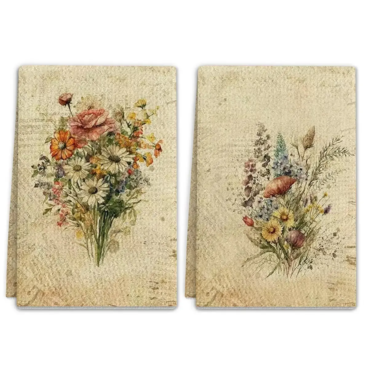 2pcs Plant Floral Print Towel Cloth, Table Mat, Dishcloth, Kitchen Towel, Absorbent, Non-Shedding, Hand Dryer, Dishwashing Cloths