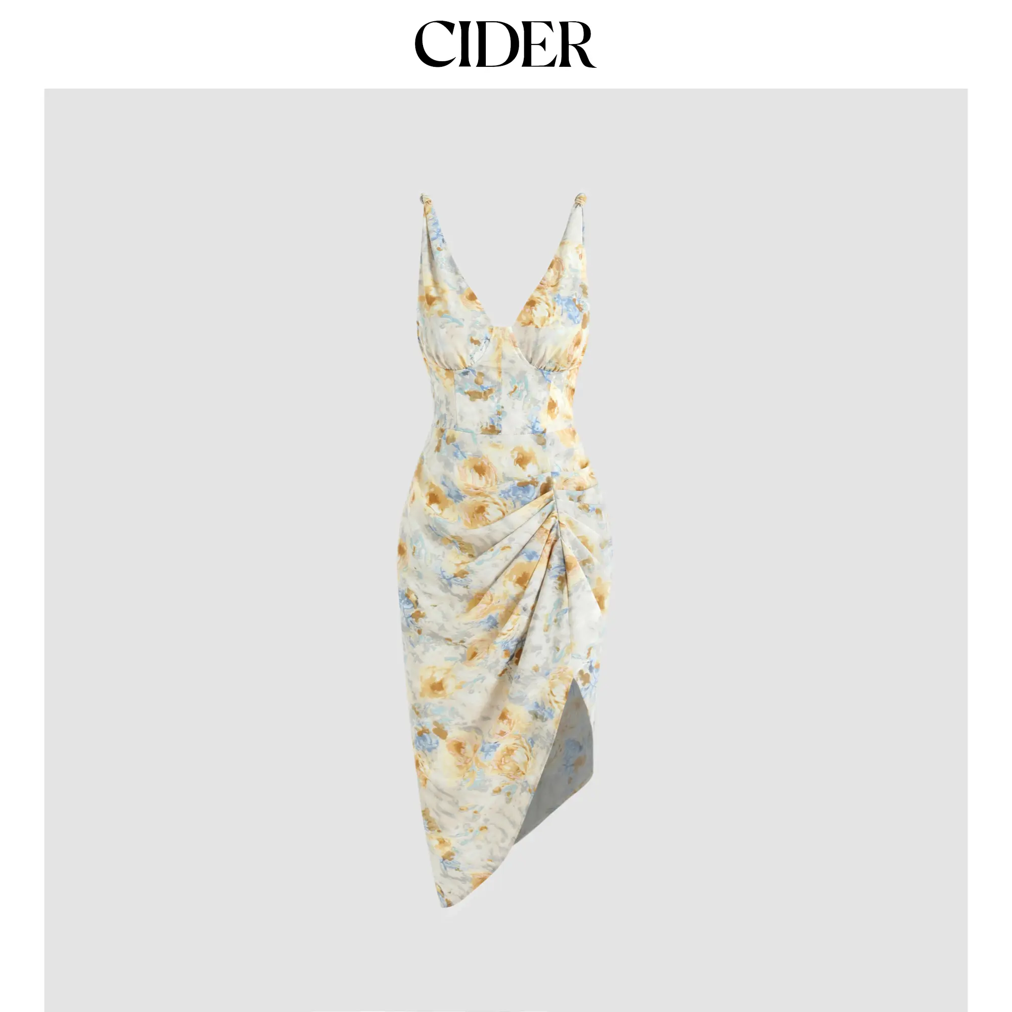 Cider [3 colors, size 2-26] Illusion Floral Ruched Midi Dress SummerFinds