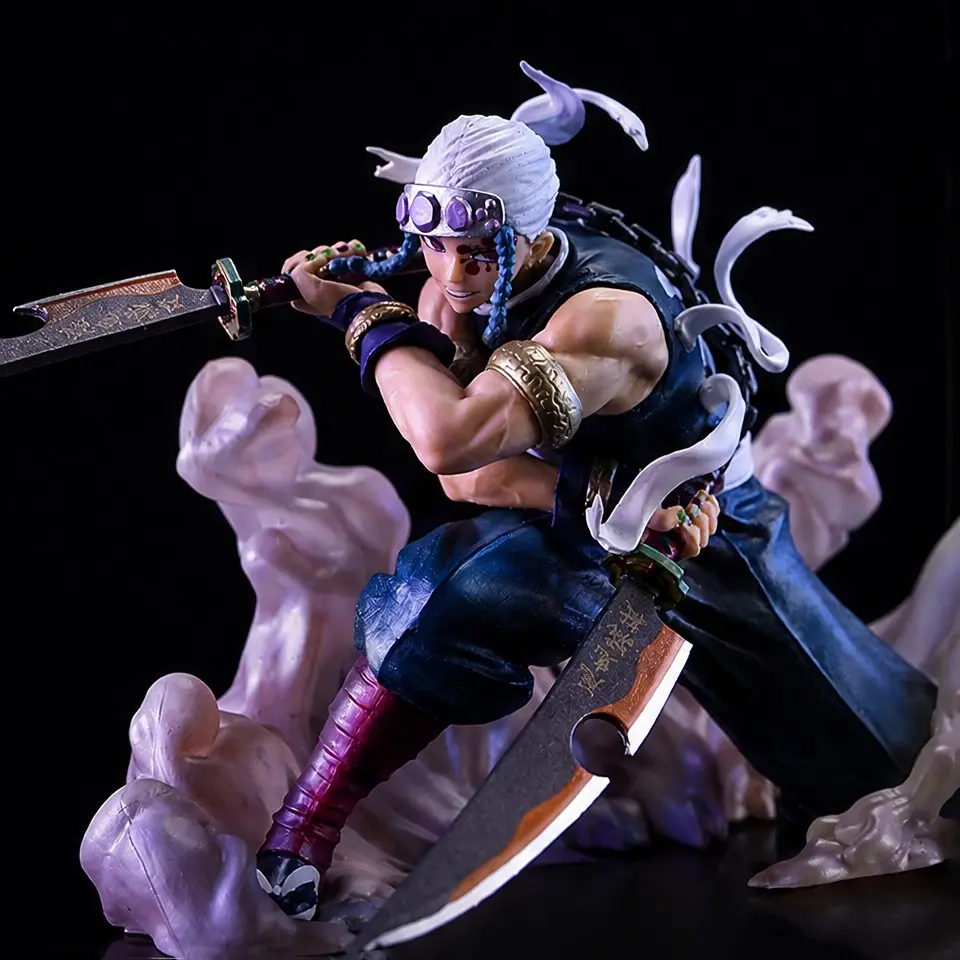 Demon Slayer Swordsmith Village Uzui Twin Blades Action Figure, 20x15x14cm, Detailed Design, Perfect Gift for Fans, High-Quality Collectible