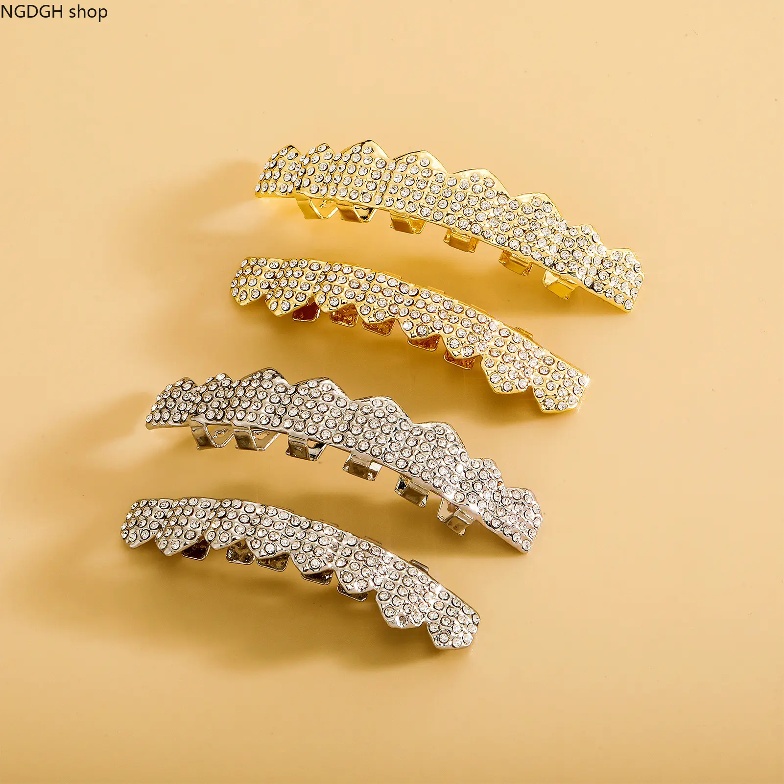 Hip Hop Grillz Teeth Accessory - Gold-Silver Fang Teeth, Electroplated Diamond Dental Caps, Trendy Rap Party Club Statement Accessory for Men, Dental Accessories