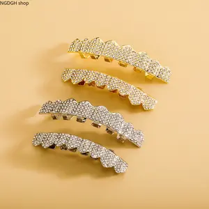Hip Hop Grillz - Gold Silver Fang Teeth Grills, Electroplated Diamond Tooth Caps for Men Women, Trendy Rap Party Club Fashion Accessory & Bold Statement Look