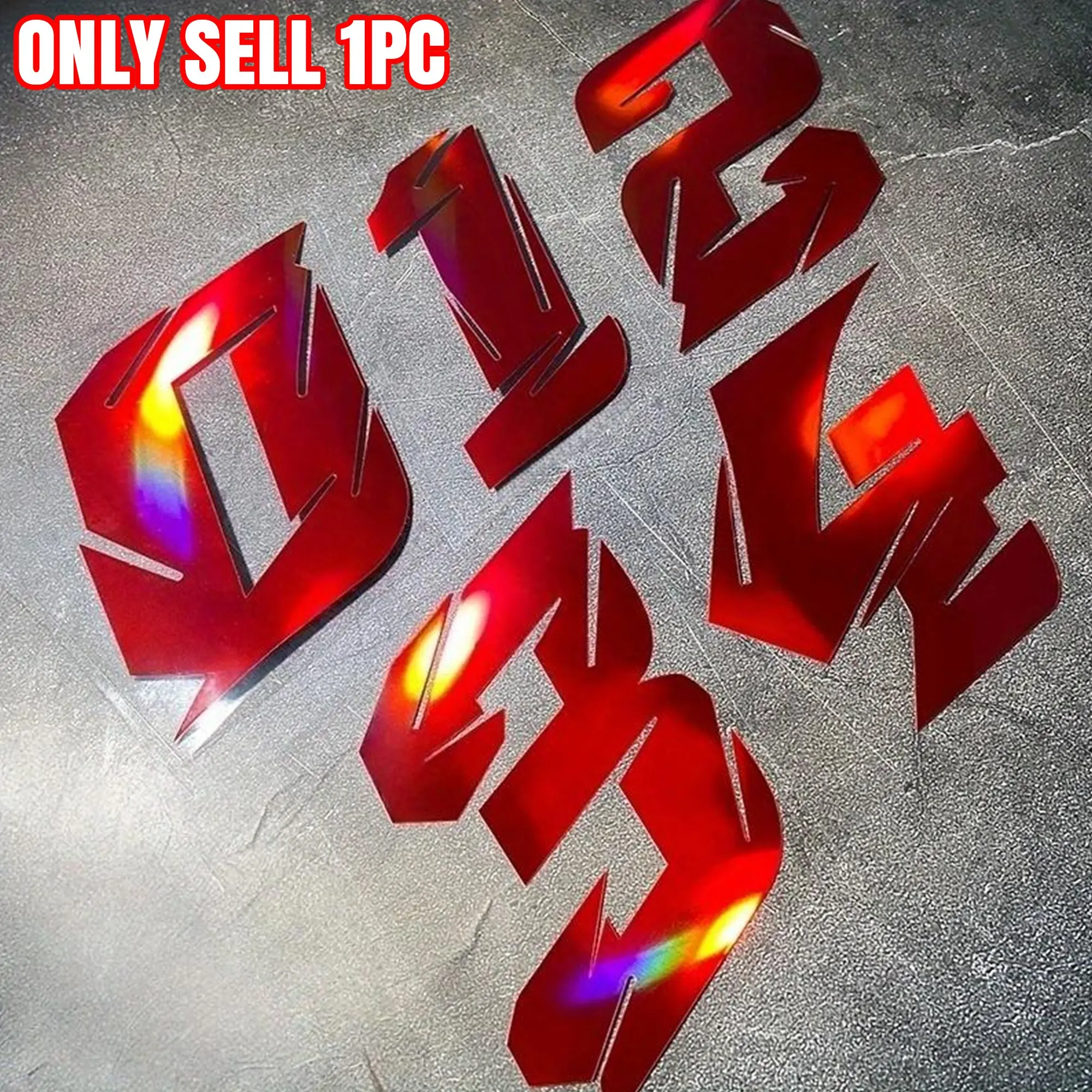 1PC Red Laser Effect Number Stickers, Wing Fender Decals, Graphic Decal, Waterproof Self-adhesive Vinyl Decals, Suitable for Motorcycle Trunk Decoration, Front Windshield, Side Panel, Smooth Surfaces, Perfect for Christmas and Halloween Gifts