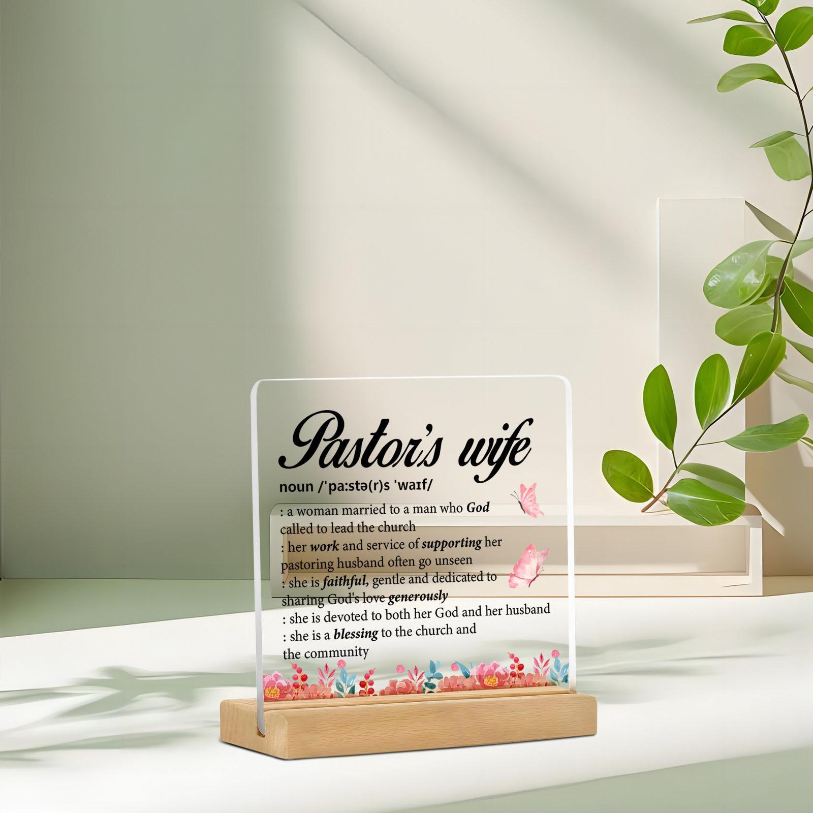 Pastor's Wife Definition Acrylic Desktop Sign, Flower Pattern Thank You Gift for Pastor's Wife, Home Decor for Living Room Bedroom Office, Acrylic Desktop Decoration