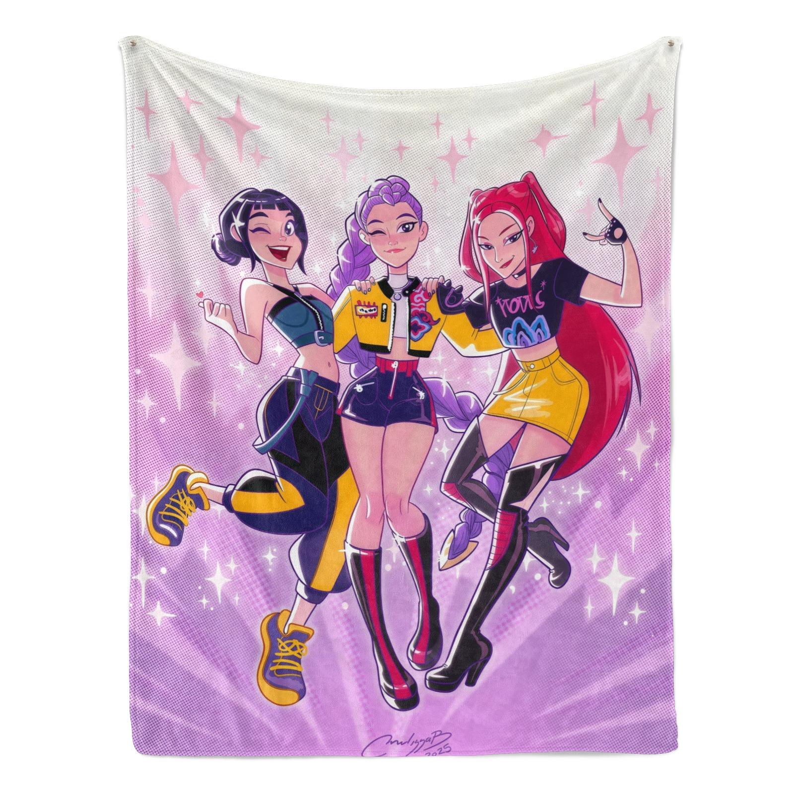 K-Pop Devil Hunter Anime Print Blanket, Soft and Comfortable Flannel Plush Blanket, Suitable for Home, Office, Camping, Sofa, Bed, Netflix Fan Gift, Warm Nap Blanket.