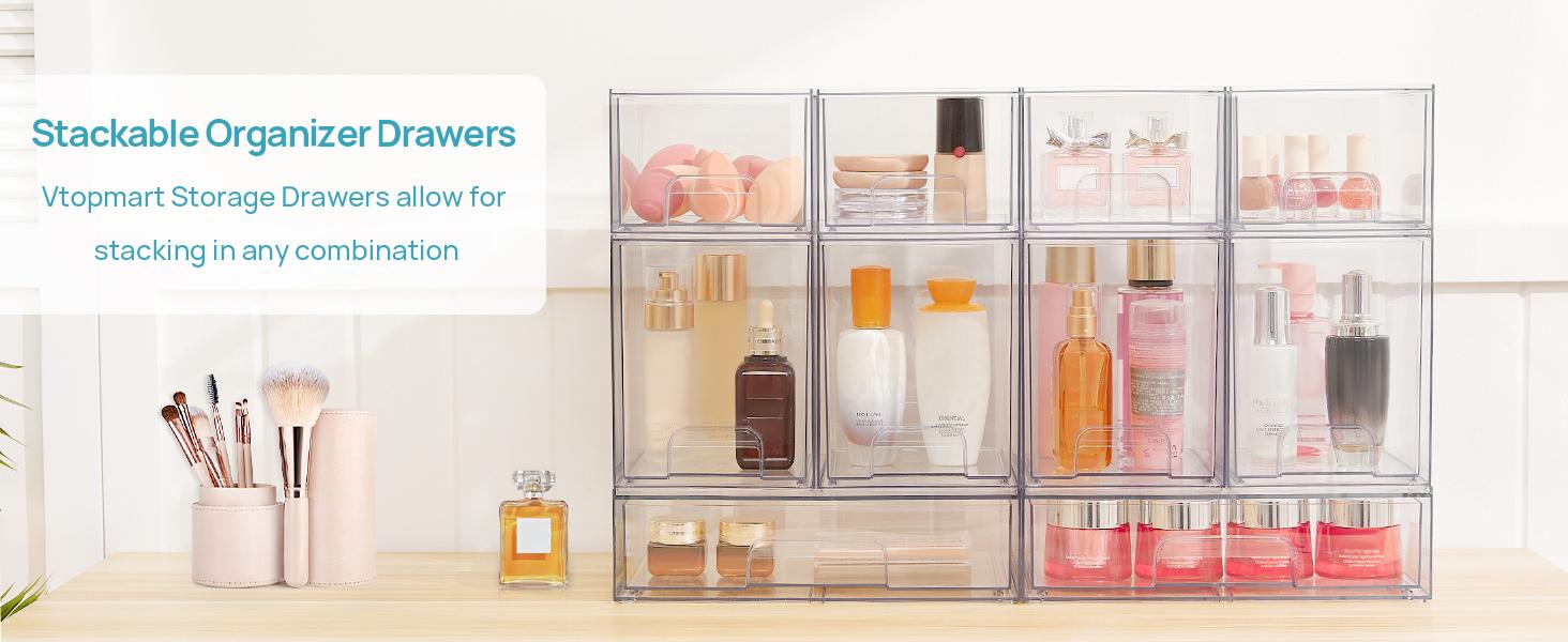Stackable Storage Drawers Set of 5, Clear Plastic Organizer Bins for Bottle, Beauty Supplies Storage, Ideal for Kichen Countertop, Vanity, Bathroom, Cabinet, Pantry Organization Stackable Storage Drawers Set of 5, Clear Plastic Organizer Bins for Bottle, Beauty Supplies Storage, Ideal for Kichen Countertop, Vanity, Bathroom, Cabinet, Pantry Organization