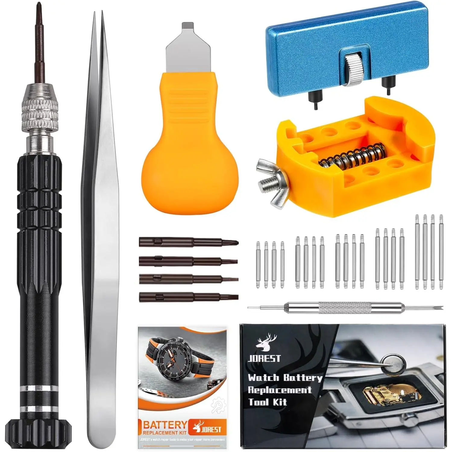 Watch Battery Kit, Watch Repair Screwdriver, Watch Band tool, Watch Wrench Back Remover, Watch Case Opener, Watch Back Remover Holder, bar, Tweezers