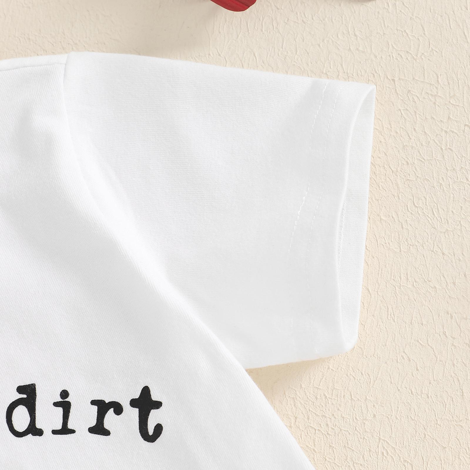 Toddler Baby Boy Summer Set Letter Tractor Print Short Sleeve Round Neck T-Shirt with Solid Shorts Casual 2Pcs Outfit Summer Clothes