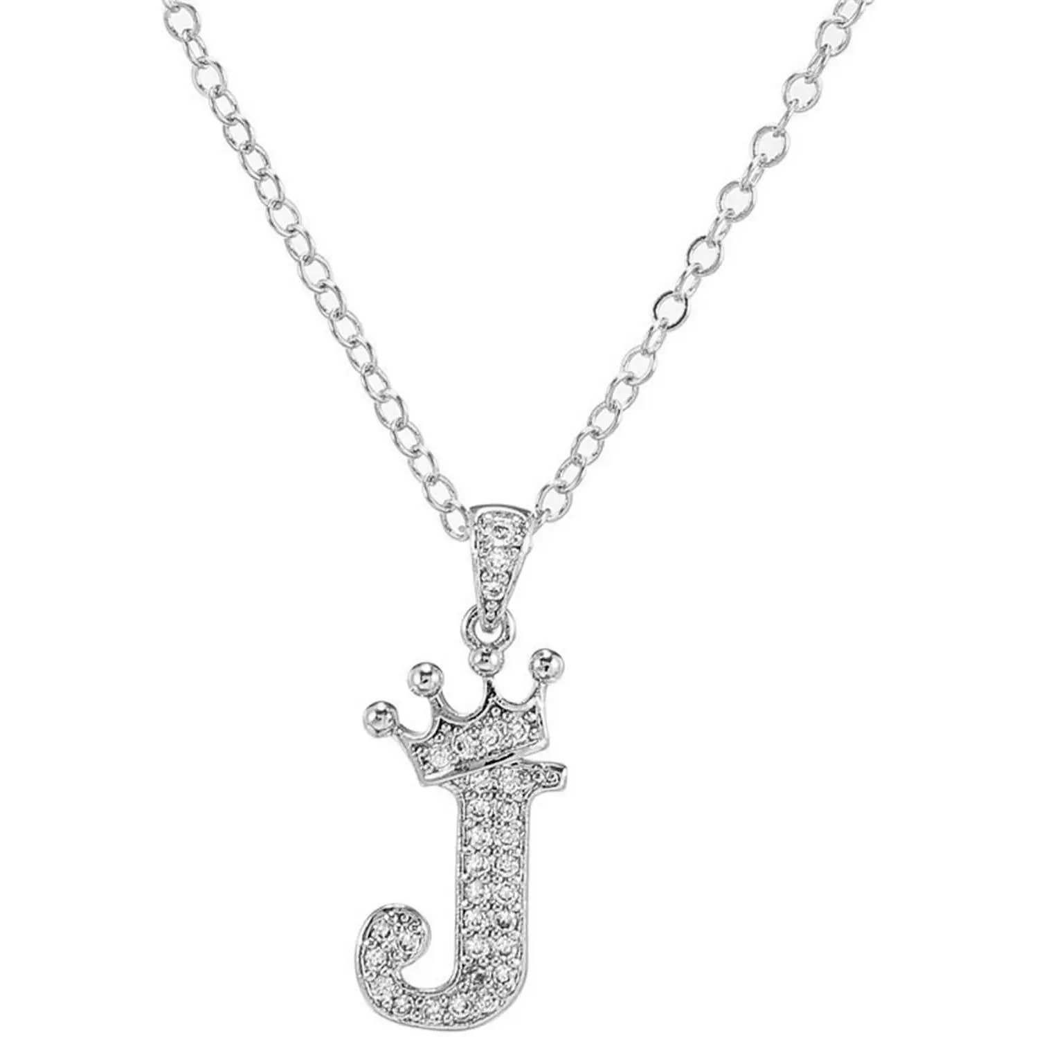 Letter A-Z pendant necklace Crown letter pendant Charming initials chain necklace, inlaid crystal letter necklace (silver)