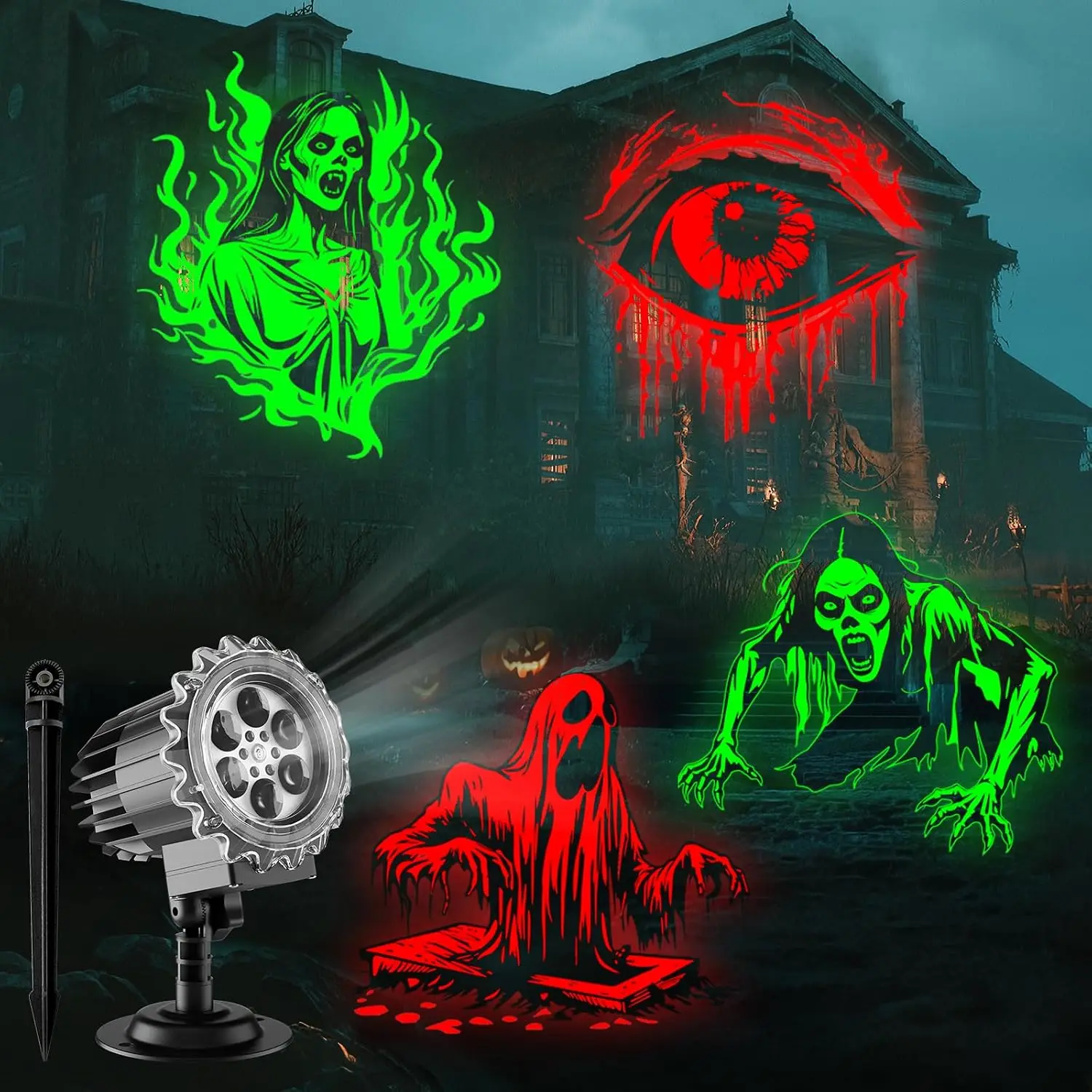 Halloween Projector Lights Outdoor - LED Rotating Skull &  Projection Light,  Halloween Light Projector, Indoor/Outdoor Decor for , Yard, Party, Window & Wall