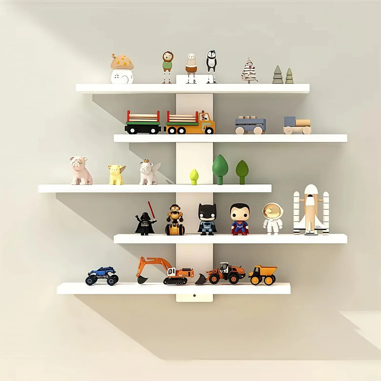 5-Tier Floating Wall Mounted Shelves, Wall Display Storage Shelf for Anime Figurines, Dolls, Plants & Statues, Decorative Organizer for Bedroom, Living Room, Study, Kids Room(White)
