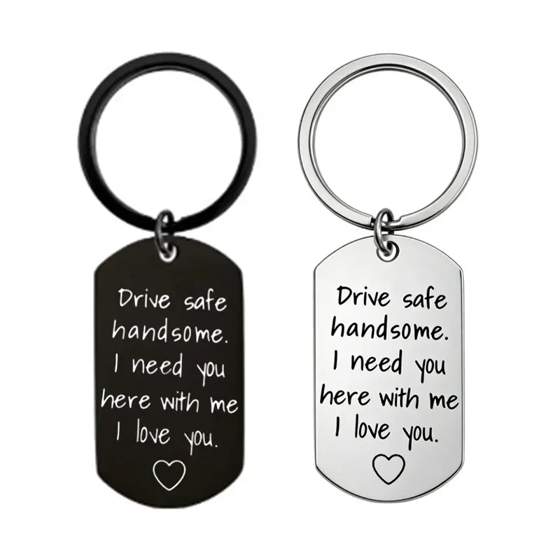 Masculine Dog Tag Keychain, Engraved Stainless Steel with Heart Message - Gift for Husband, Boyfriend, or New Teen Driver on Birthday or Anniversary, Significant Other