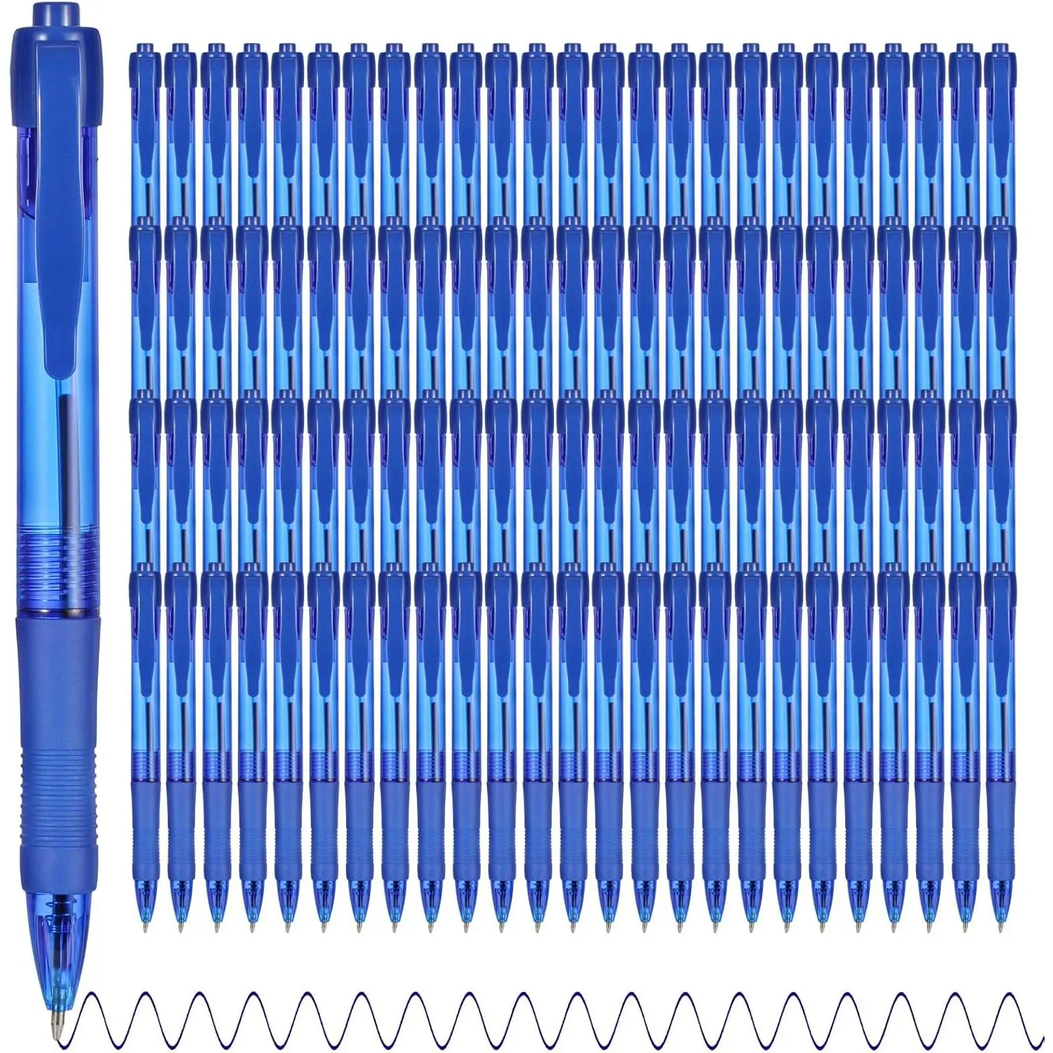 Pens Bulk, 100 Pack No Bleed Blue Ink Pens with Soft Grip, Wholesale Retractable Ballpoint Pens for Office School, Medium Point 1.0MM