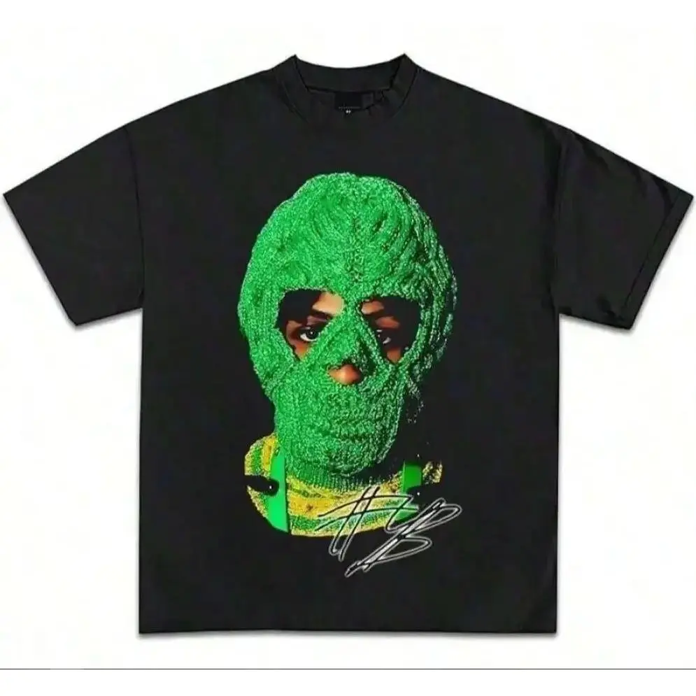🎵 🎤 100%Cotton  YB Green Mask Portrait T-Shirt – Unisex Graphic Tee for Streetwear, Casual Everyday Outfit – Trendy Artistic Print Shirt for Men & Women – Cool Designer Style, Comfortable Cotton Tee, Perfect Gift for Fashion & Art Lovers