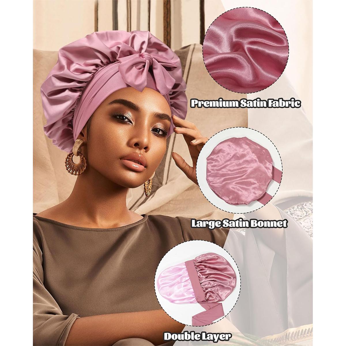 Reversible Double Layer Two-Color Satin Bonnet Silk Like Texture for Sleeping Cap Hair Bonnet with Elastic Tie Band for Curly Hair Night Cap