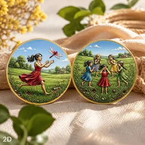 2D Replica Coin | 1PCS Childhood Pastoral Commemorative Medal, Hide-and-Seek Scene Souvenir, Ideal for Collection & Gifts