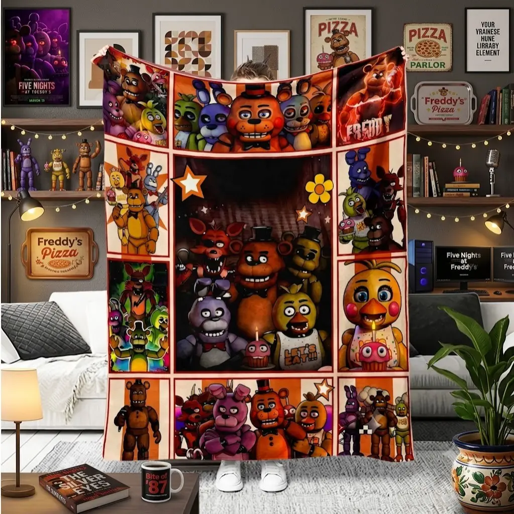 FNAF Inspired Animatronic Throw Blanket, Scary Bear & Bunny Soft Plush, Horror Game Merch, Birthday & Christmas Gift for Gamer